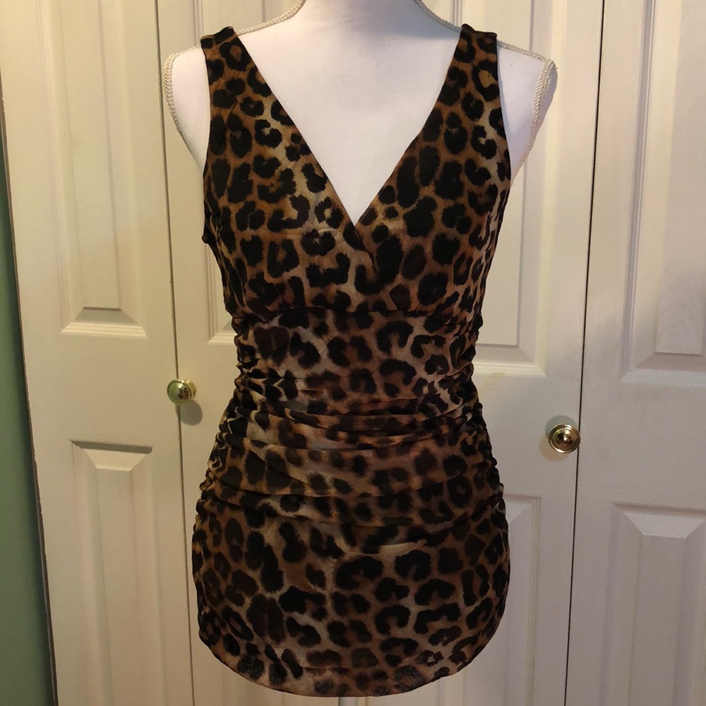NWT! Express brand Leopard Print mesh top - size L